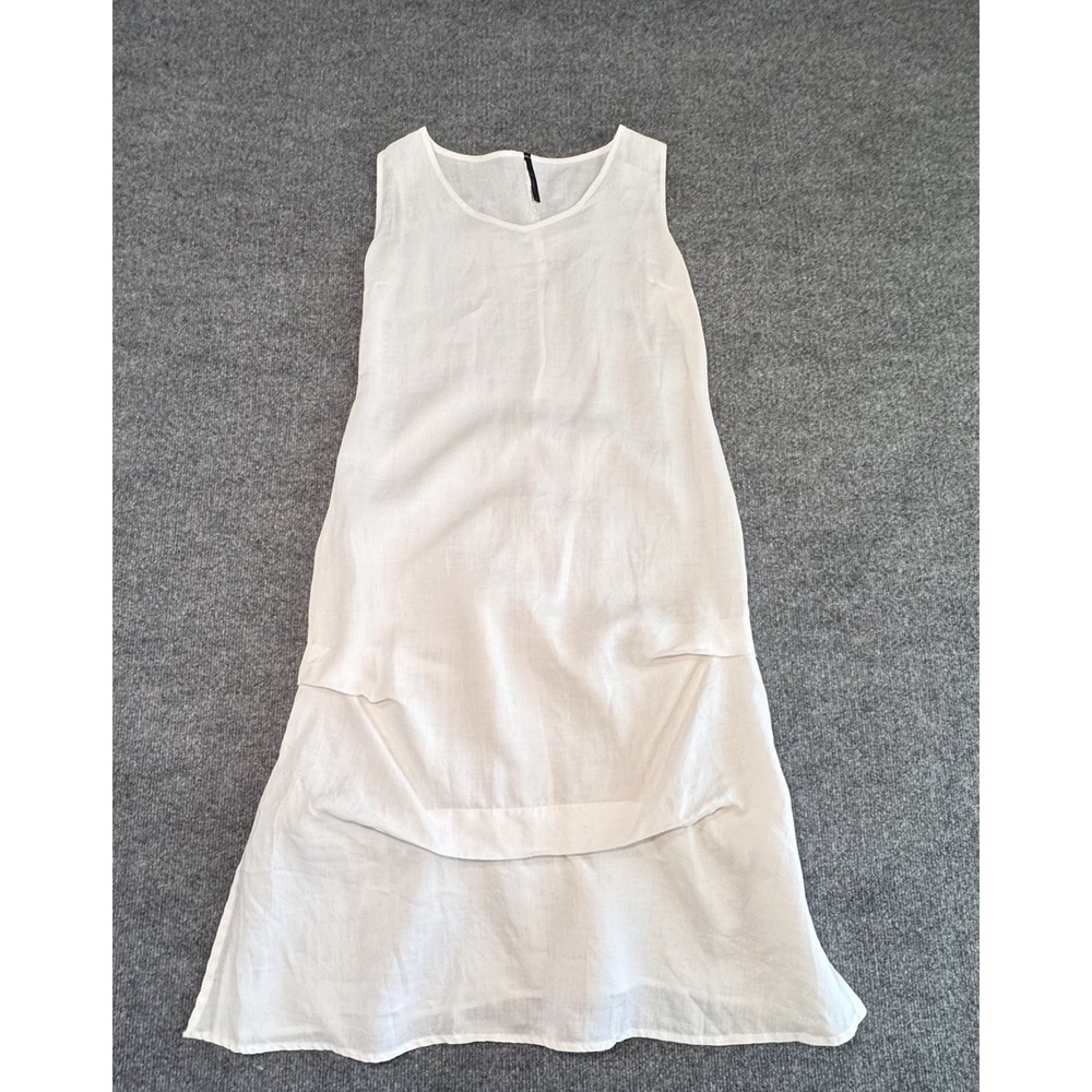 IC by‎ Connie K White Linen Lagenlook Midi Dress Tiered Architectural Hem Size M